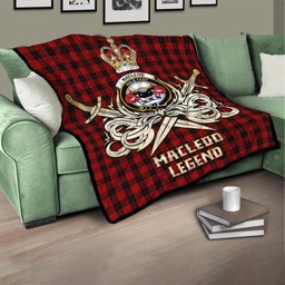 ScotsTee Shop Scottish MacLeod Black and Red Clan Crest Tartan Quilt The Golden Sword of Courageous Legacy Quilt