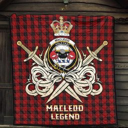 ScotsTee Shop Scottish MacLeod Black and Red Clan Crest Tartan Quilt The Golden Sword of Courageous Legacy Quilt