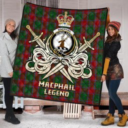 ScotsTee Shop Scottish MacPhail Blue Bands Clan Crest Tartan Quilt The Golden Sword of Courageous Legacy Quilt