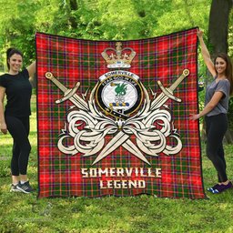 ScotsTee Shop Scottish Somerville Modern Clan Crest Tartan Quilt The Golden Sword of Courageous Legacy Quilt