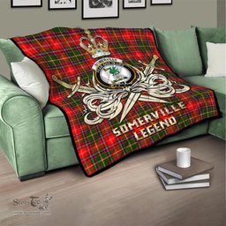 ScotsTee Shop Scottish Somerville Modern Clan Crest Tartan Quilt The Golden Sword of Courageous Legacy Quilt