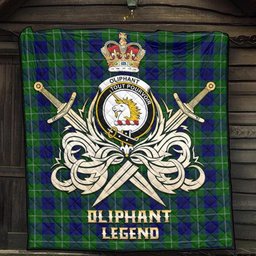 ScotsTee Shop Scottish Oliphant Modern Clan Crest Tartan Quilt The Golden Sword of Courageous Legacy Quilt
