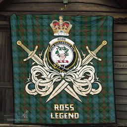 ScotsTee Shop Scottish Ross Hunting Clan Crest Tartan Quilt The Golden Sword of Courageous Legacy Quilt