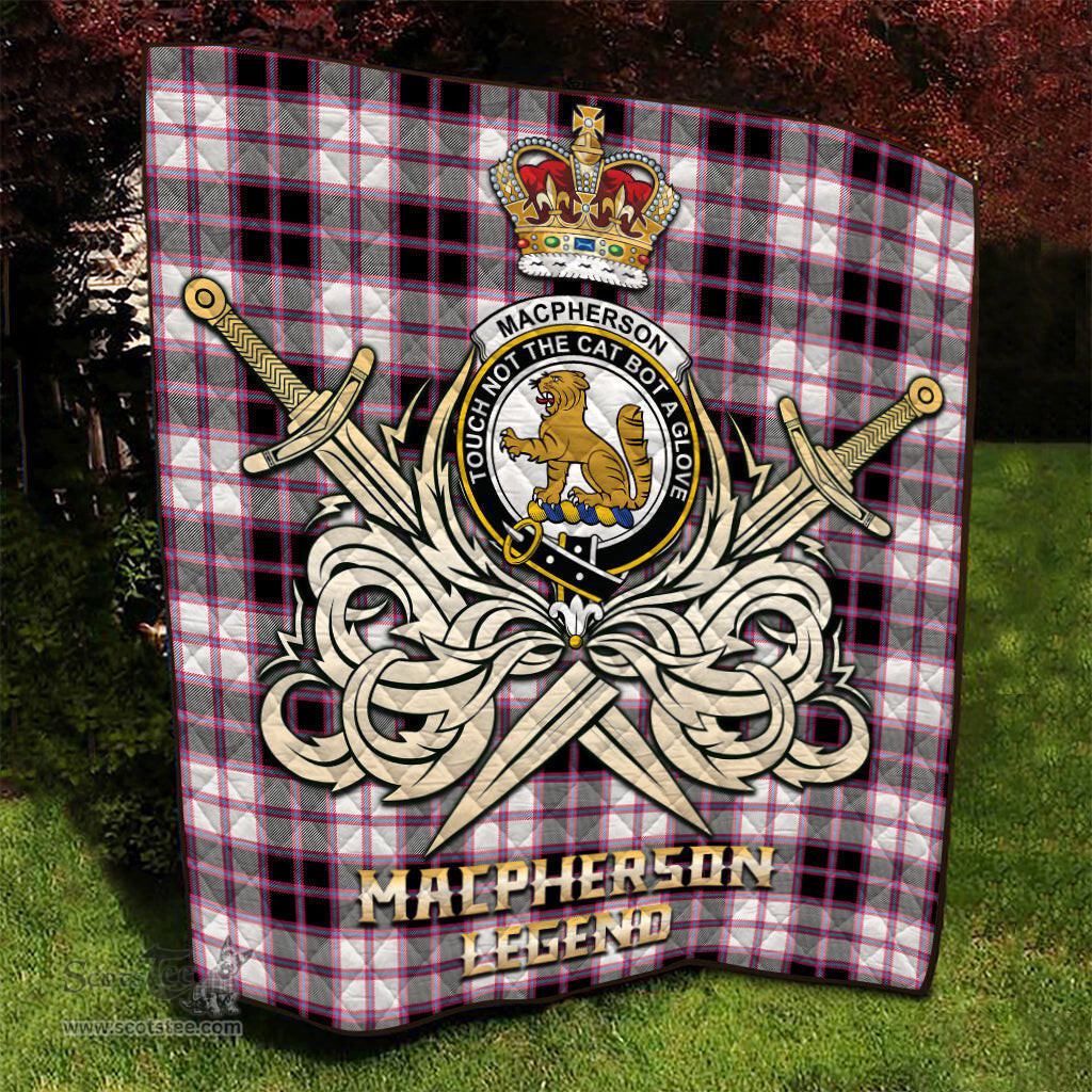 ScotsTee Shop Scottish MacPherson Hunting Modern Clan Crest Tartan Quilt The Golden Sword of Courageous Legacy Quilt