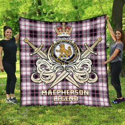 ScotsTee Shop Scottish MacPherson Hunting Modern Clan Crest Tartan Quilt The Golden Sword of Courageous Legacy Quilt