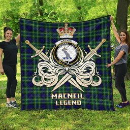 ScotsTee Shop Scottish MacNeil of Colonsay Modern Clan Crest Tartan Quilt The Golden Sword of Courageous Legacy Quilt