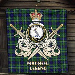 ScotsTee Shop Scottish MacNeil of Colonsay Modern Clan Crest Tartan Quilt The Golden Sword of Courageous Legacy Quilt
