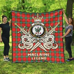 ScotsTee Shop Scottish MacLaine of Loch Buie Clan Crest Tartan Quilt The Golden Sword of Courageous Legacy Quilt