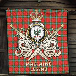 ScotsTee Shop Scottish MacLaine of Loch Buie Clan Crest Tartan Quilt The Golden Sword of Courageous Legacy Quilt