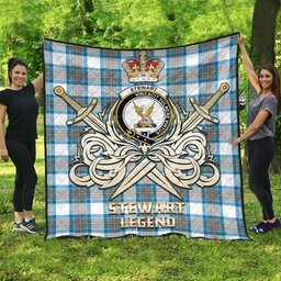 ScotsTee Shop Scottish Stewart Muted Blue Clan Crest Tartan Quilt The Golden Sword of Courageous Legacy Quilt