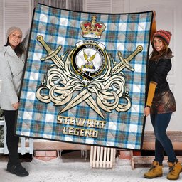 ScotsTee Shop Scottish Stewart Muted Blue Clan Crest Tartan Quilt The Golden Sword of Courageous Legacy Quilt