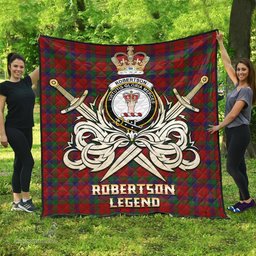 ScotsTee Shop Scottish Robertson Clan Crest Tartan Quilt The Golden Sword of Courageous Legacy Quilt