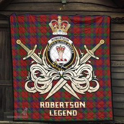 ScotsTee Shop Scottish Robertson Clan Crest Tartan Quilt The Golden Sword of Courageous Legacy Quilt