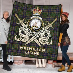 ScotsTee Shop Scottish MacMillan Hunting Modern Clan Crest Tartan Quilt The Golden Sword of Courageous Legacy Quilt
