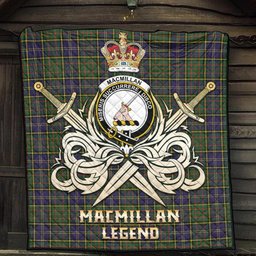 ScotsTee Shop Scottish MacMillan Hunting Modern Clan Crest Tartan Quilt The Golden Sword of Courageous Legacy Quilt
