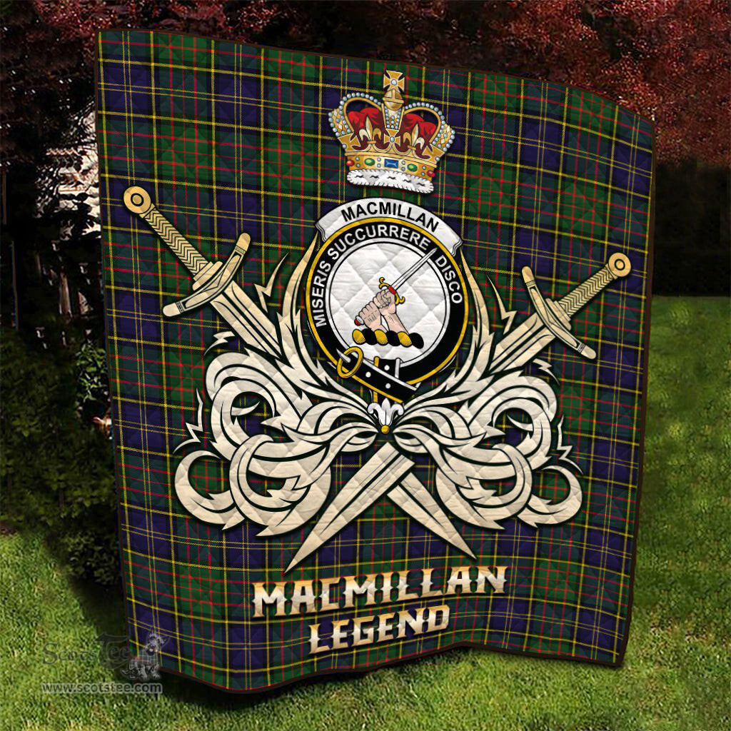 ScotsTee Shop Scottish MacMillan Hunting Modern Clan Crest Tartan Quilt The Golden Sword of Courageous Legacy Quilt