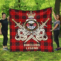 ScotsTee Shop Scottish MacLeod of Raasay Clan Crest Tartan Quilt The Golden Sword of Courageous Legacy Quilt