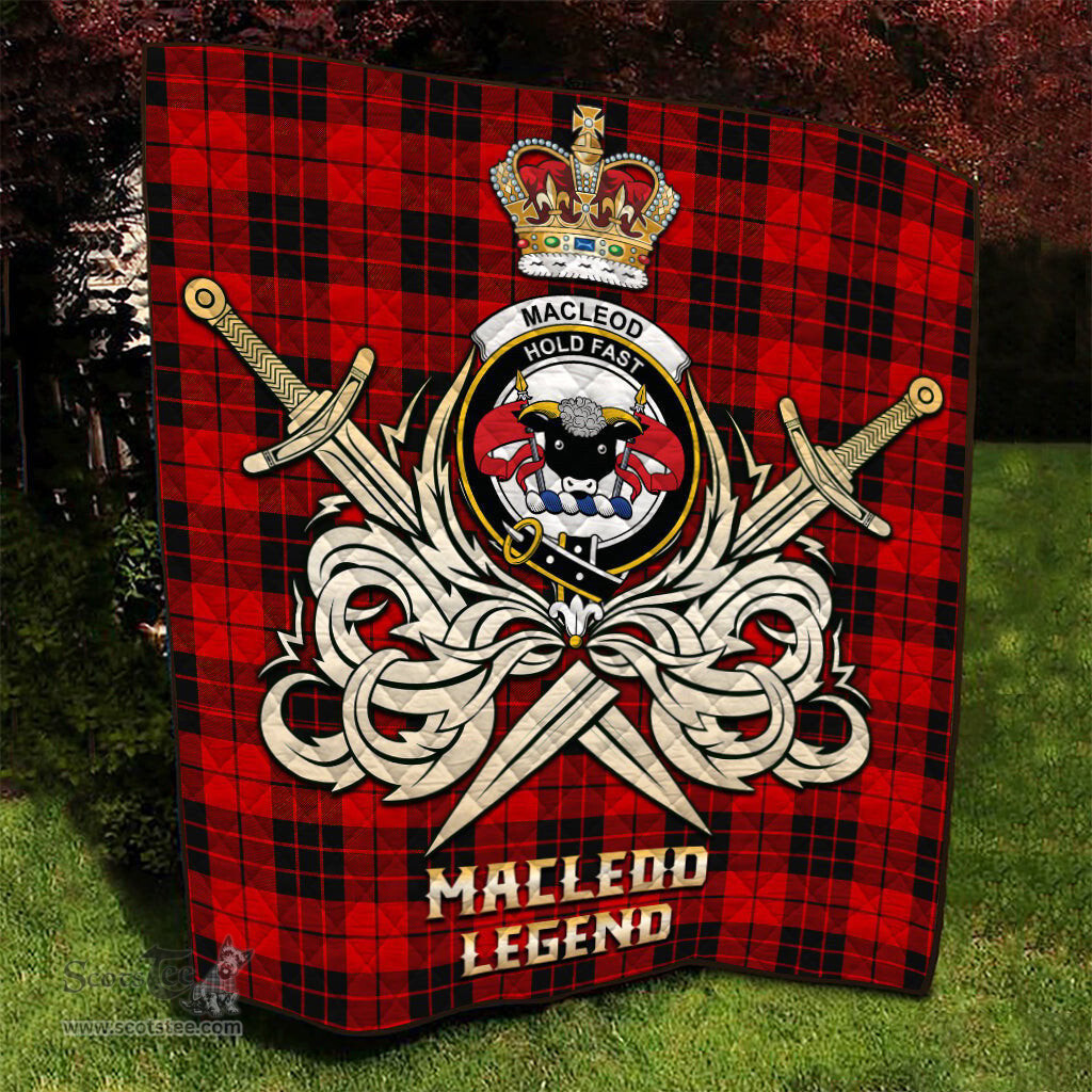 ScotsTee Shop Scottish MacLeod of Raasay Clan Crest Tartan Quilt The Golden Sword of Courageous Legacy Quilt