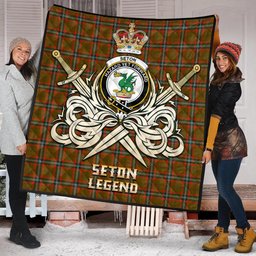 ScotsTee Shop Scottish Seton Hunting Modern Clan Crest Tartan Quilt The Golden Sword of Courageous Legacy Quilt