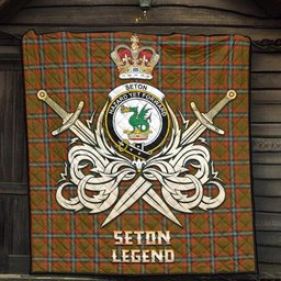 ScotsTee Shop Scottish Seton Hunting Modern Clan Crest Tartan Quilt The Golden Sword of Courageous Legacy Quilt
