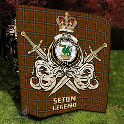 ScotsTee Shop Scottish Seton Hunting Modern Clan Crest Tartan Quilt The Golden Sword of Courageous Legacy Quilt