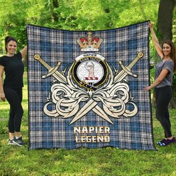 ScotsTee Shop Scottish Napier Modern Clan Crest Tartan Quilt The Golden Sword of Courageous Legacy Quilt