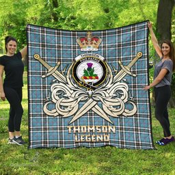ScotsTee Shop Scottish Thomson Clan Crest Tartan Quilt The Golden Sword of Courageous Legacy Quilt