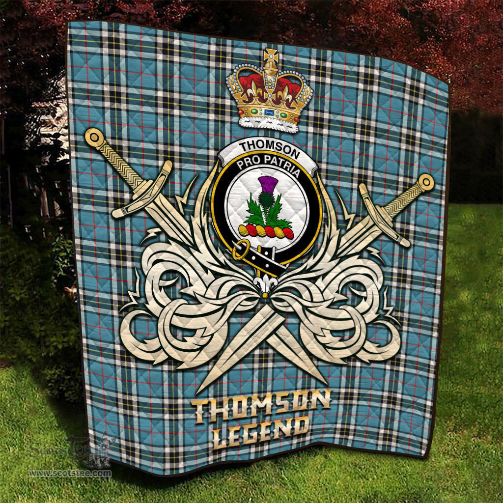 ScotsTee Shop Scottish Thomson Clan Crest Tartan Quilt The Golden Sword of Courageous Legacy Quilt