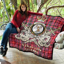 ScotsTee Shop Scottish Straiton Clan Crest Tartan Quilt The Golden Sword of Courageous Legacy Quilt