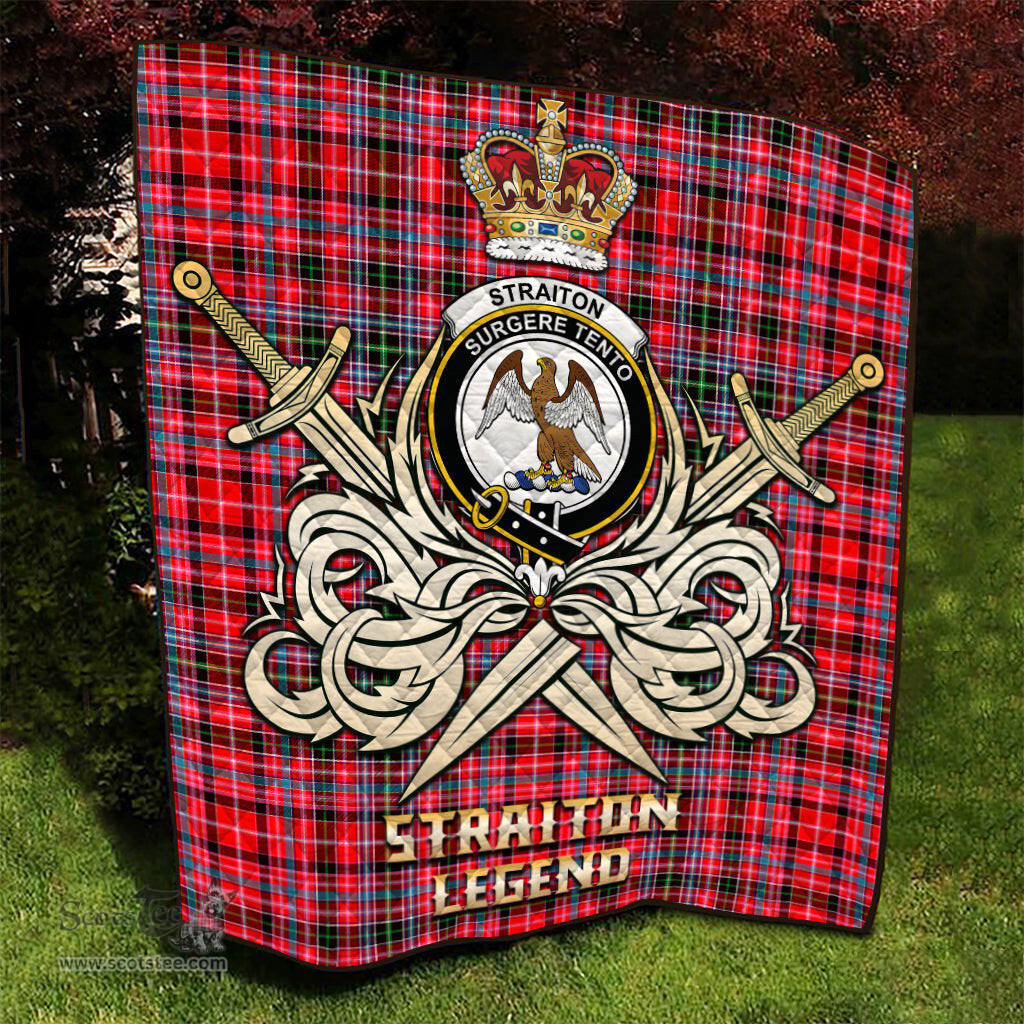 ScotsTee Shop Scottish Straiton Clan Crest Tartan Quilt The Golden Sword of Courageous Legacy Quilt