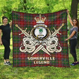 ScotsTee Shop Scottish Somerville Clan Crest Tartan Quilt The Golden Sword of Courageous Legacy Quilt