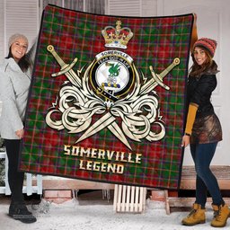 ScotsTee Shop Scottish Somerville Clan Crest Tartan Quilt The Golden Sword of Courageous Legacy Quilt
