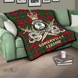 ScotsTee Shop Scottish Somerville Clan Crest Tartan Quilt The Golden Sword of Courageous Legacy Quilt