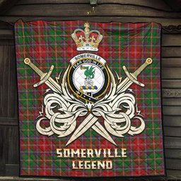 ScotsTee Shop Scottish Somerville Clan Crest Tartan Quilt The Golden Sword of Courageous Legacy Quilt