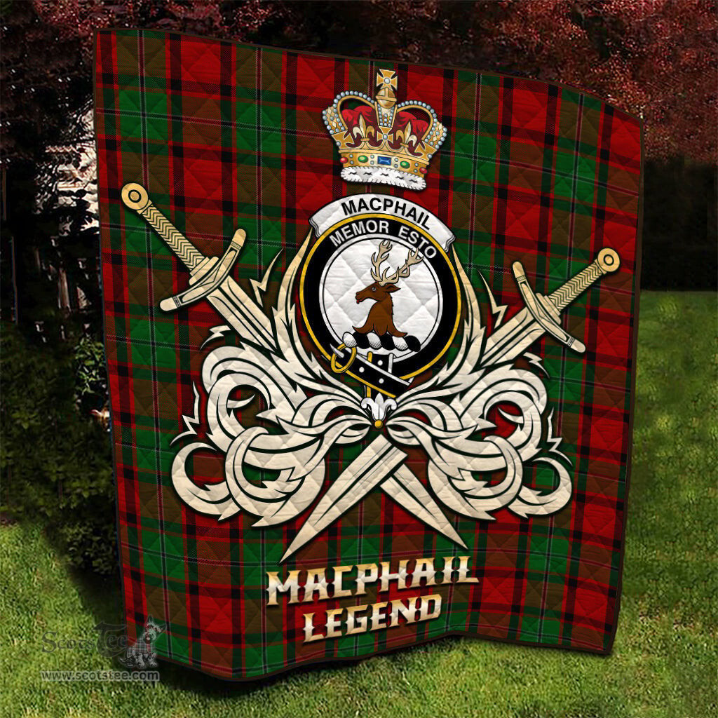 ScotsTee Shop Scottish MacPhail Clan Crest Tartan Quilt The Golden Sword of Courageous Legacy Quilt