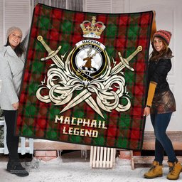 ScotsTee Shop Scottish MacPhail Clan Crest Tartan Quilt The Golden Sword of Courageous Legacy Quilt
