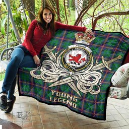 ScotsTee Shop Scottish Young Modern Clan Crest Tartan Quilt The Golden Sword of Courageous Legacy Quilt