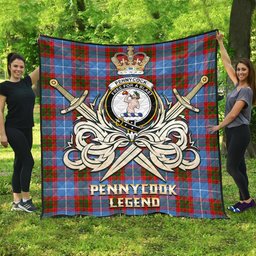 ScotsTee Shop Scottish Pennycook Clan Crest Tartan Quilt The Golden Sword of Courageous Legacy Quilt