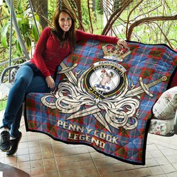 ScotsTee Shop Scottish Pennycook Clan Crest Tartan Quilt The Golden Sword of Courageous Legacy Quilt