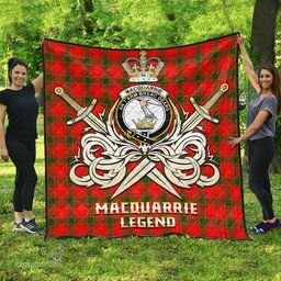 ScotsTee Shop Scottish MacQuarrie Modern Clan Crest Tartan Quilt The Golden Sword of Courageous Legacy Quilt
