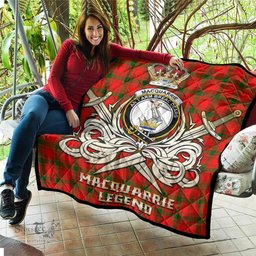 ScotsTee Shop Scottish MacQuarrie Modern Clan Crest Tartan Quilt The Golden Sword of Courageous Legacy Quilt