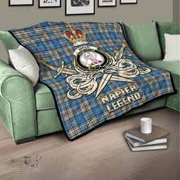 ScotsTee Shop Scottish Napier Ancient Clan Crest Tartan Quilt The Golden Sword of Courageous Legacy Quilt