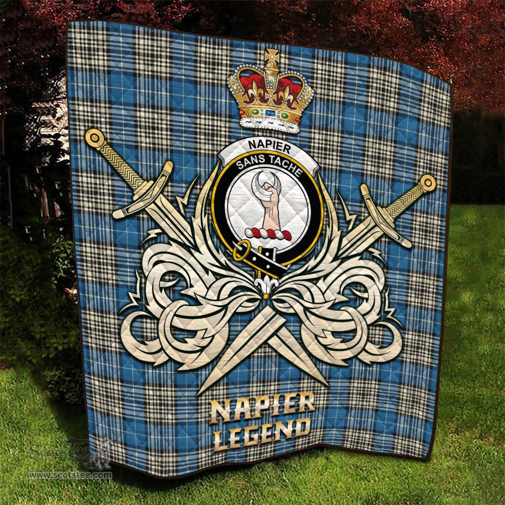 ScotsTee Shop Scottish Napier Ancient Clan Crest Tartan Quilt The Golden Sword of Courageous Legacy Quilt