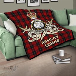 ScotsTee Shop Scottish Ramsay Clan Crest Tartan Quilt The Golden Sword of Courageous Legacy Quilt