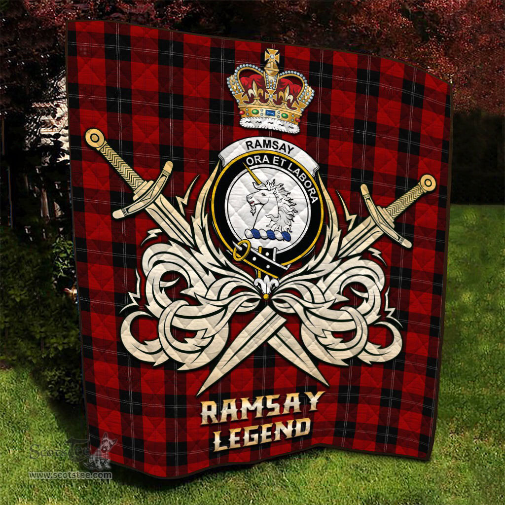 ScotsTee Shop Scottish Ramsay Clan Crest Tartan Quilt The Golden Sword of Courageous Legacy Quilt