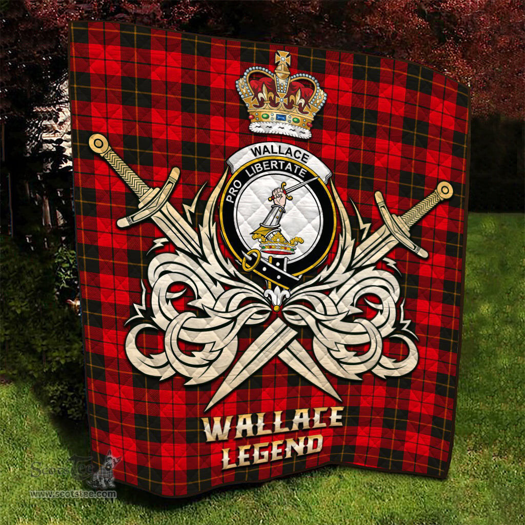 ScotsTee Shop Scottish Wallace Weathered Clan Crest Tartan Quilt The Golden Sword of Courageous Legacy Quilt