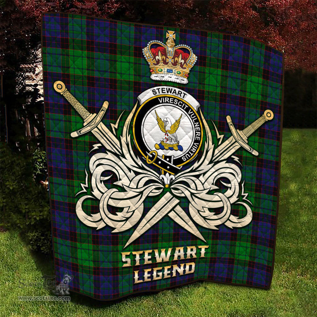 ScotsTee Shop Scottish Stewart Old Modern Clan Crest Tartan Quilt The Golden Sword of Courageous Legacy Quilt