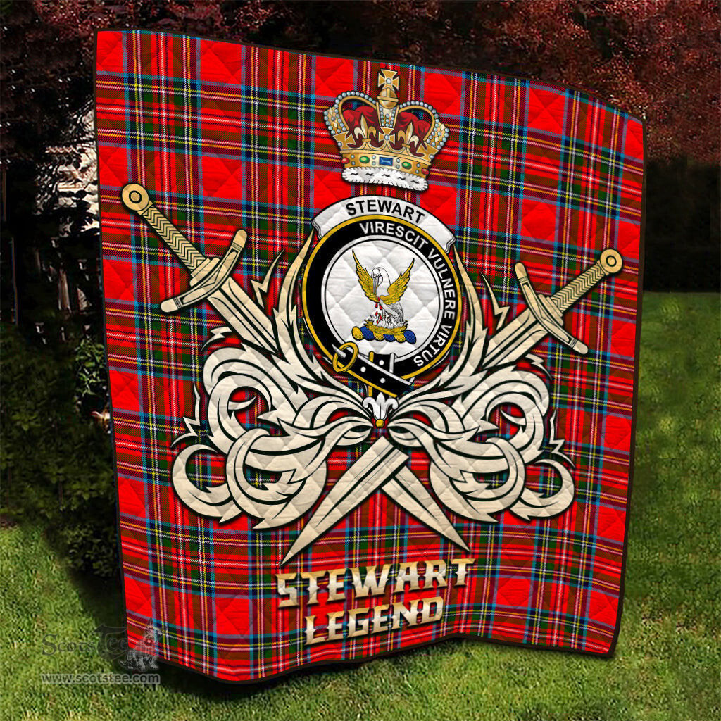 ScotsTee Shop Scottish Stewart Royal Clan Crest Tartan Quilt The Golden Sword of Courageous Legacy Quilt