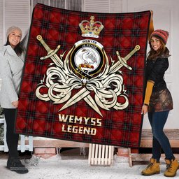 ScotsTee Shop Scottish Wemyss Clan Crest Tartan Quilt The Golden Sword of Courageous Legacy Quilt