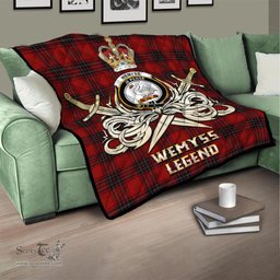 ScotsTee Shop Scottish Wemyss Clan Crest Tartan Quilt The Golden Sword of Courageous Legacy Quilt